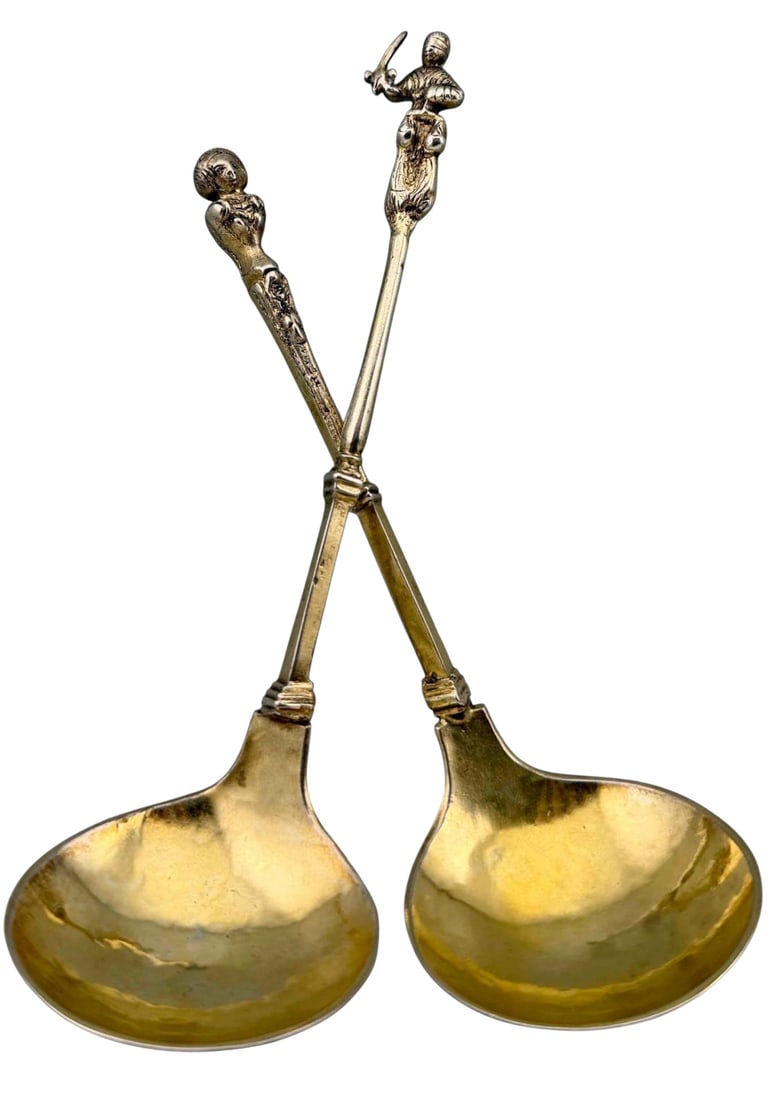 Pair Of Continental Gilt Silver Apostle Spoons (1 of 8)