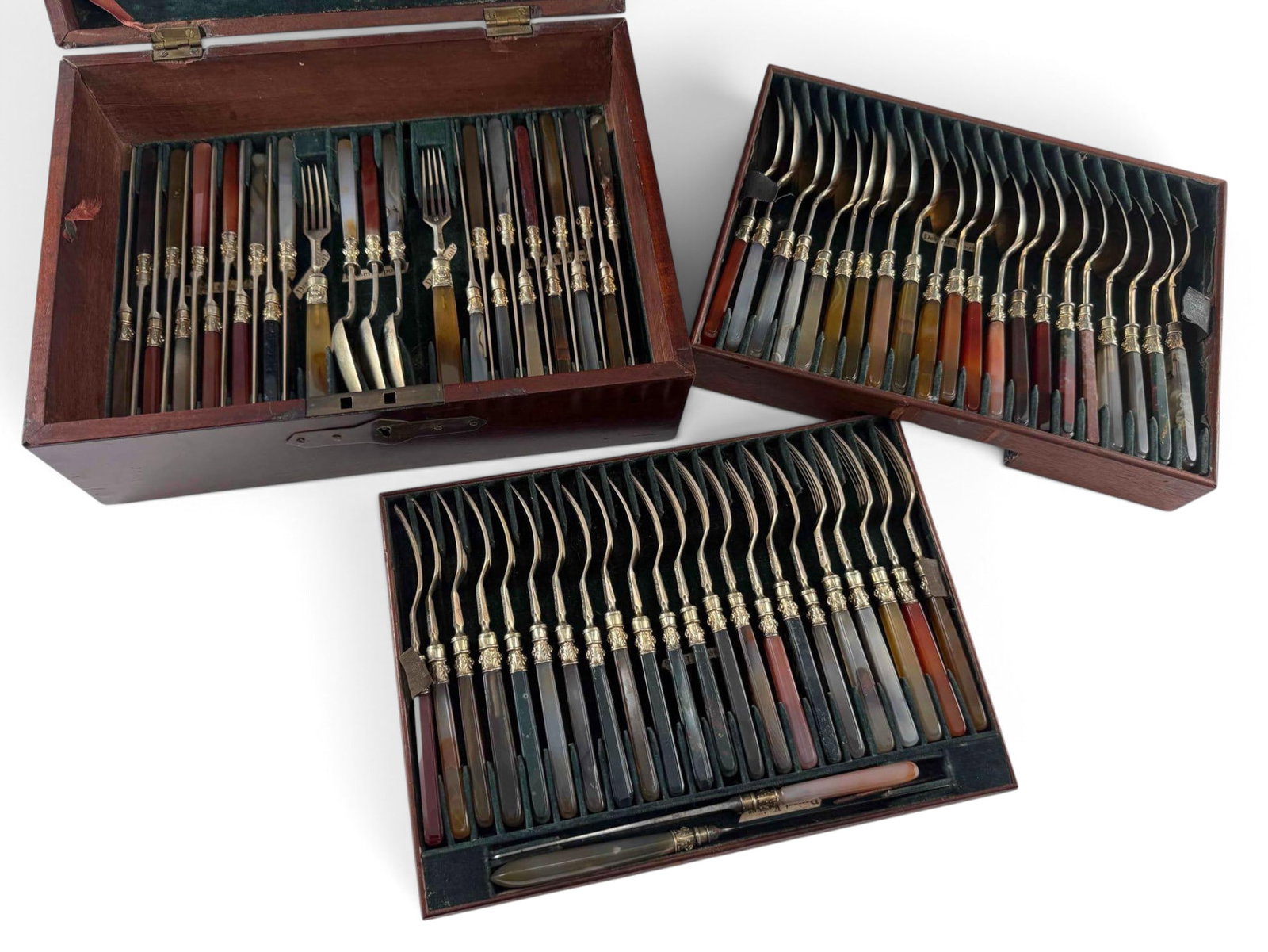 George IV Sterling Silver Agate Dessert Set, 74 Pieces (1 of 19)