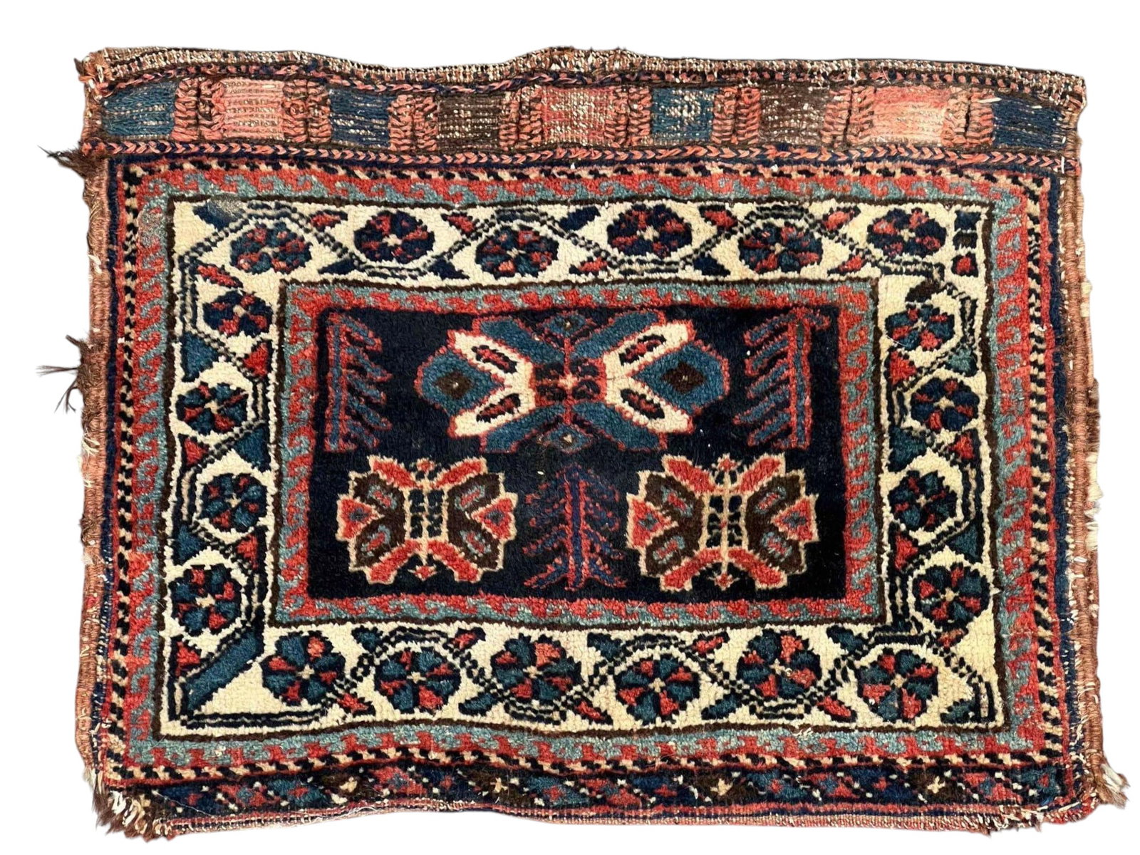 Arab Saddle Bag With Floral Motif: Arab Saddle Bag With Floral Motif. Approximately 22.25L x 17.0H in.