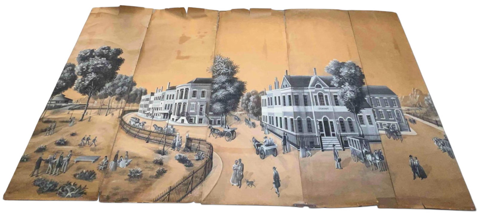 Large Hand-Painted Scenic Wallpaper Mural Depicting Lower Broadway, New York, 19th-Early 20th C. (1 of 20)