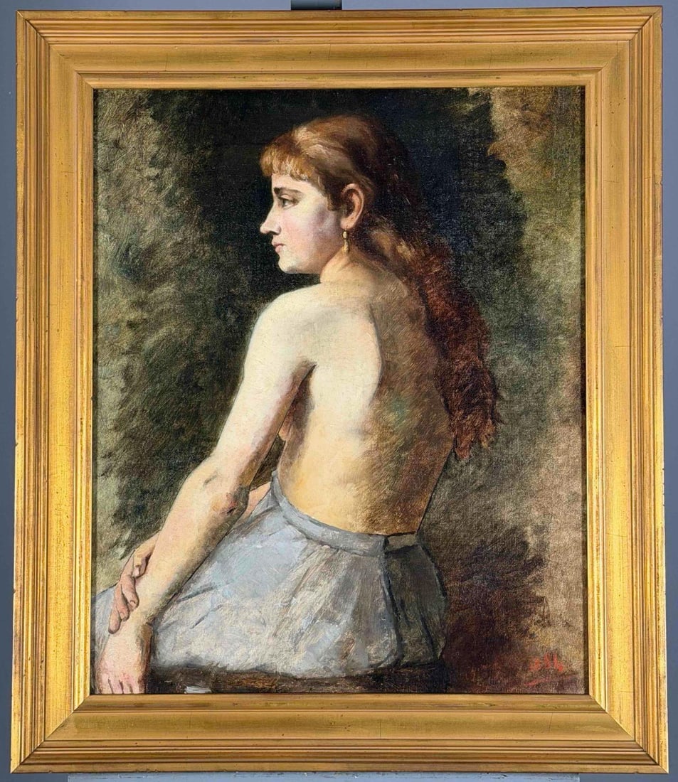 Woman With Gold Earring, Continental School, 19th Century, Oil On Canvas.: Woman With Gold Earring, Continental School, 19th Century, Oil On Canvas. Dated 1884, lower right. Frame approximately 29.0H x 24.75W x 1.25D in. Sight approximately 23.5H x 19.25W in.