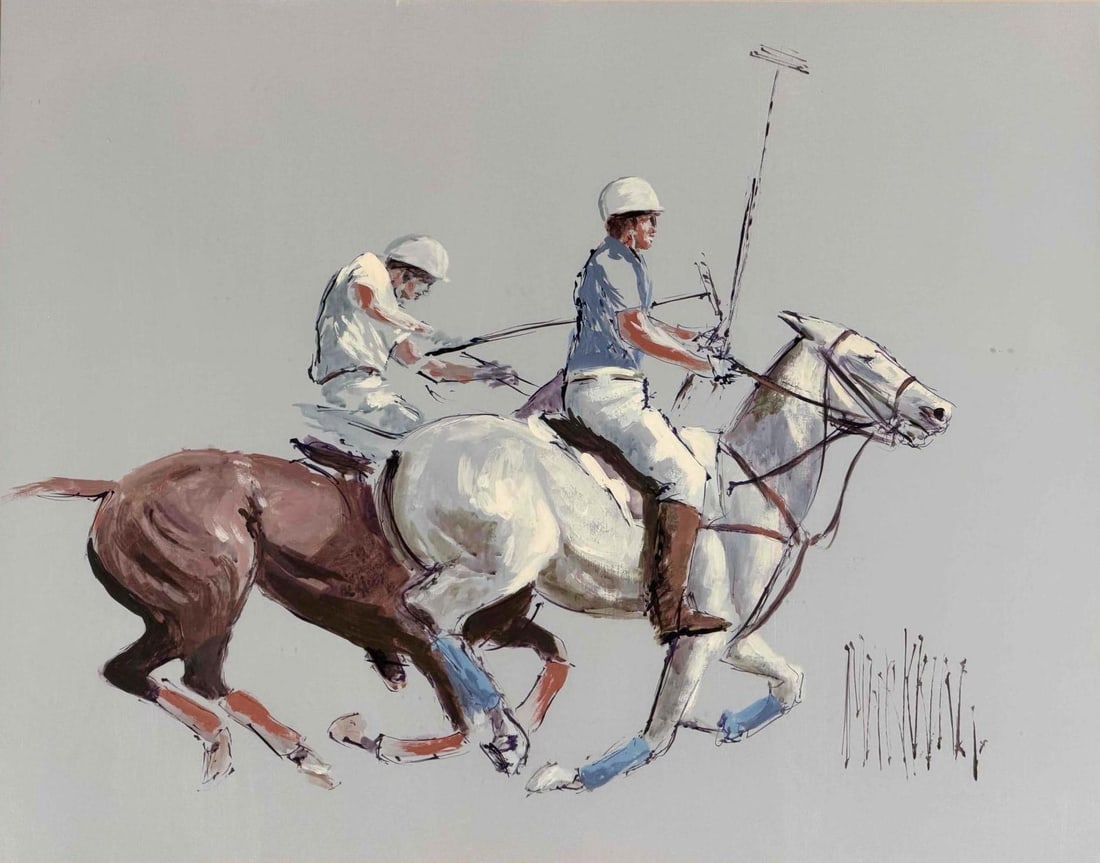 Mark King (1931-1914), Polo Players, Mixed Media On Paper: Mark King (1931-1914), Polo Players, Ink And Gouache On Paper. Signed lower right. Provenance: Purportedly donated by a personal friend of the artist and subsequently purchased at a California Montess