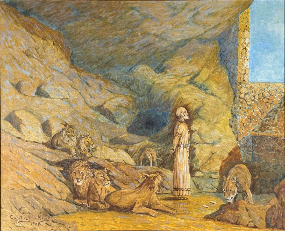 Courtney Luther Miles (American, 1887-1975), Daniel In The Lions Den, Oil On Canvas (1 of 10)