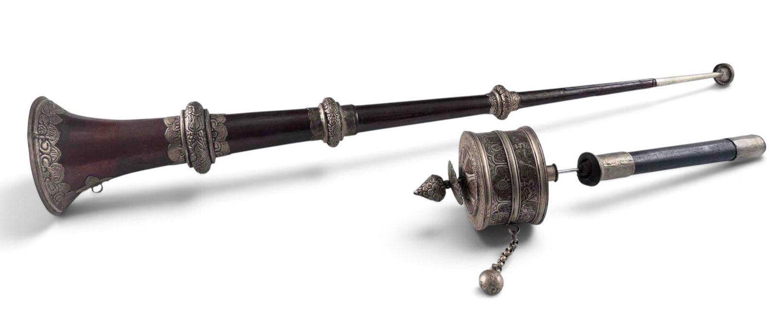Tibetan Prayer Wheel & Dung-Chen Buddhist Ceremonial Horn (1 of 13)