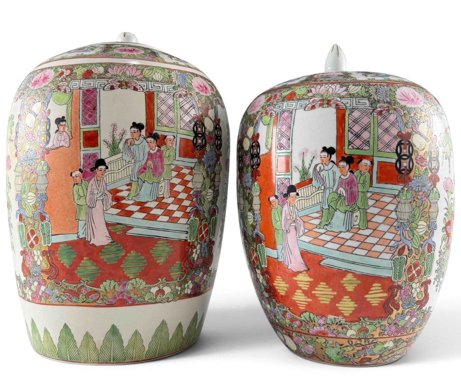 Near Pair Chinese Rose Medallion Porcelain Ginger Jars (1 of 20)