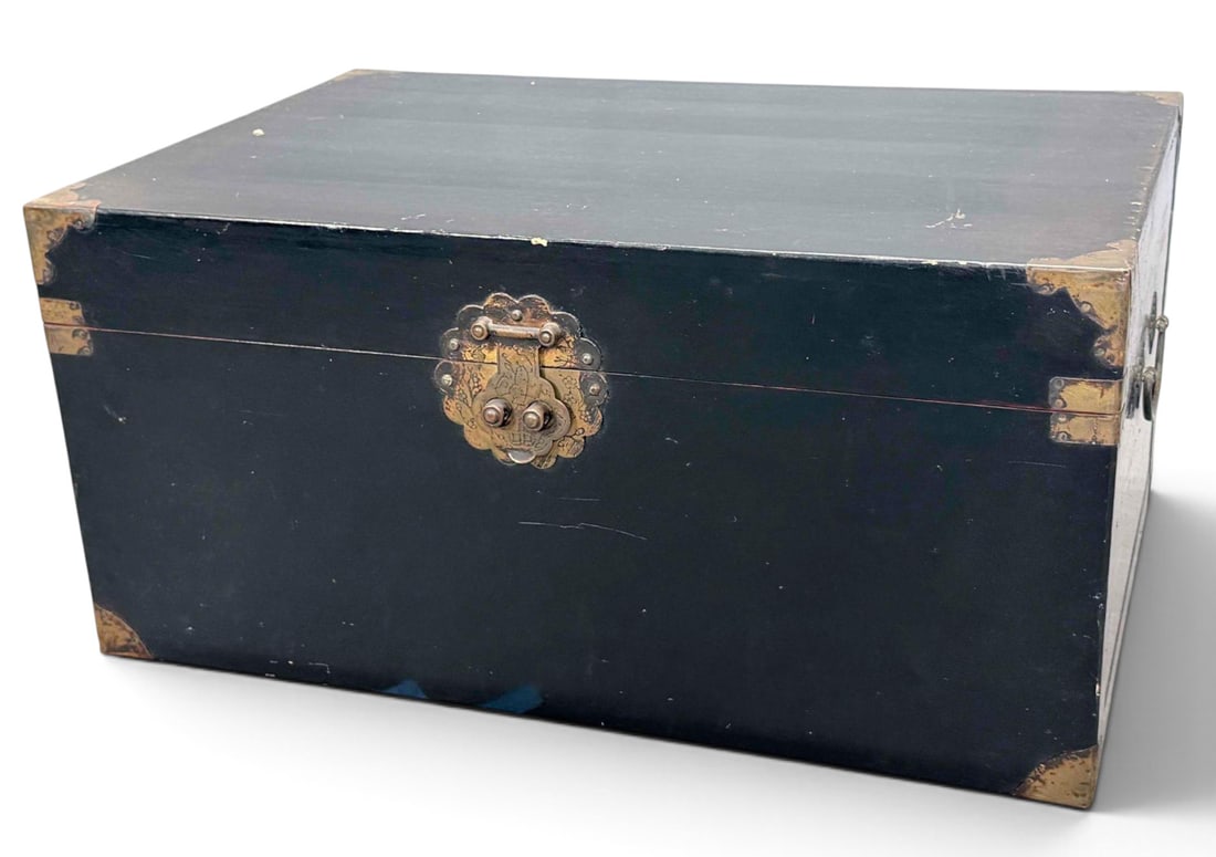 Asian Black Lacquer Storage Chest: Asian Black Lacquer Storage Chest. Approximately 11.87H x 24.25W x 16.0D in.