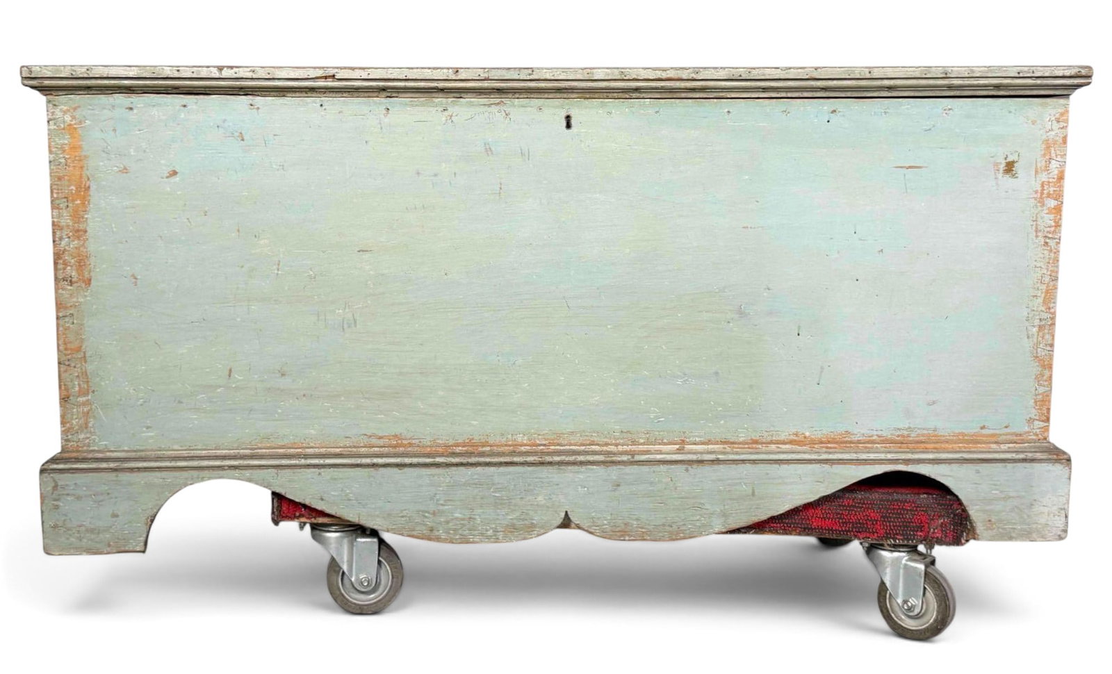 Antique Pine Blanket Chest In Blue Paint: Antique Pine Blanket Chest In Blue Paint. Approximately 21.0H x 45.5L x 18.75W in.