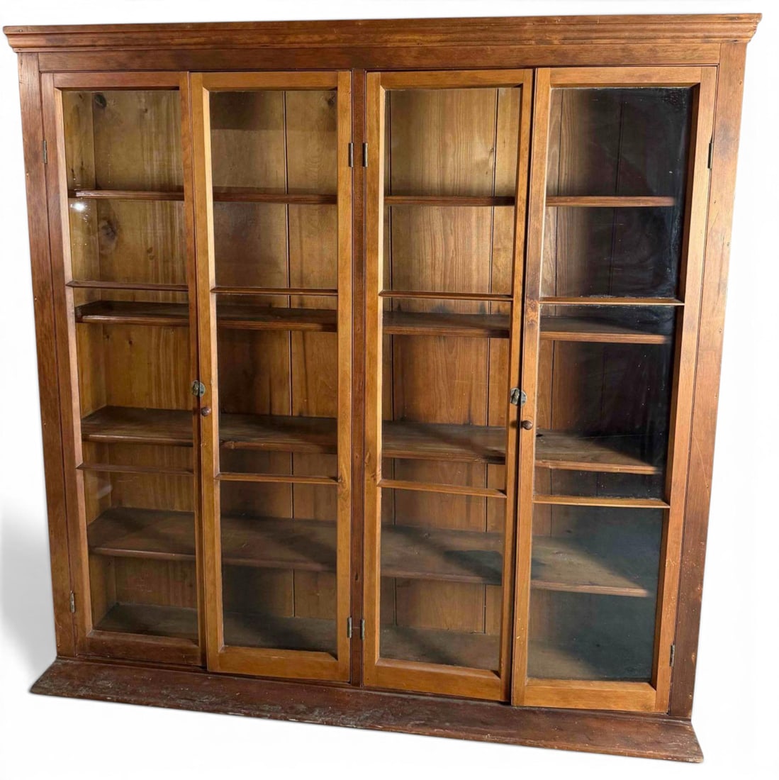 Antique Glazed Bookcase Or Display Cabinet: Antique Glazed Bookcase Or Display Cabinet. Approximately 63.25H x 64.5W x 16.5D in.