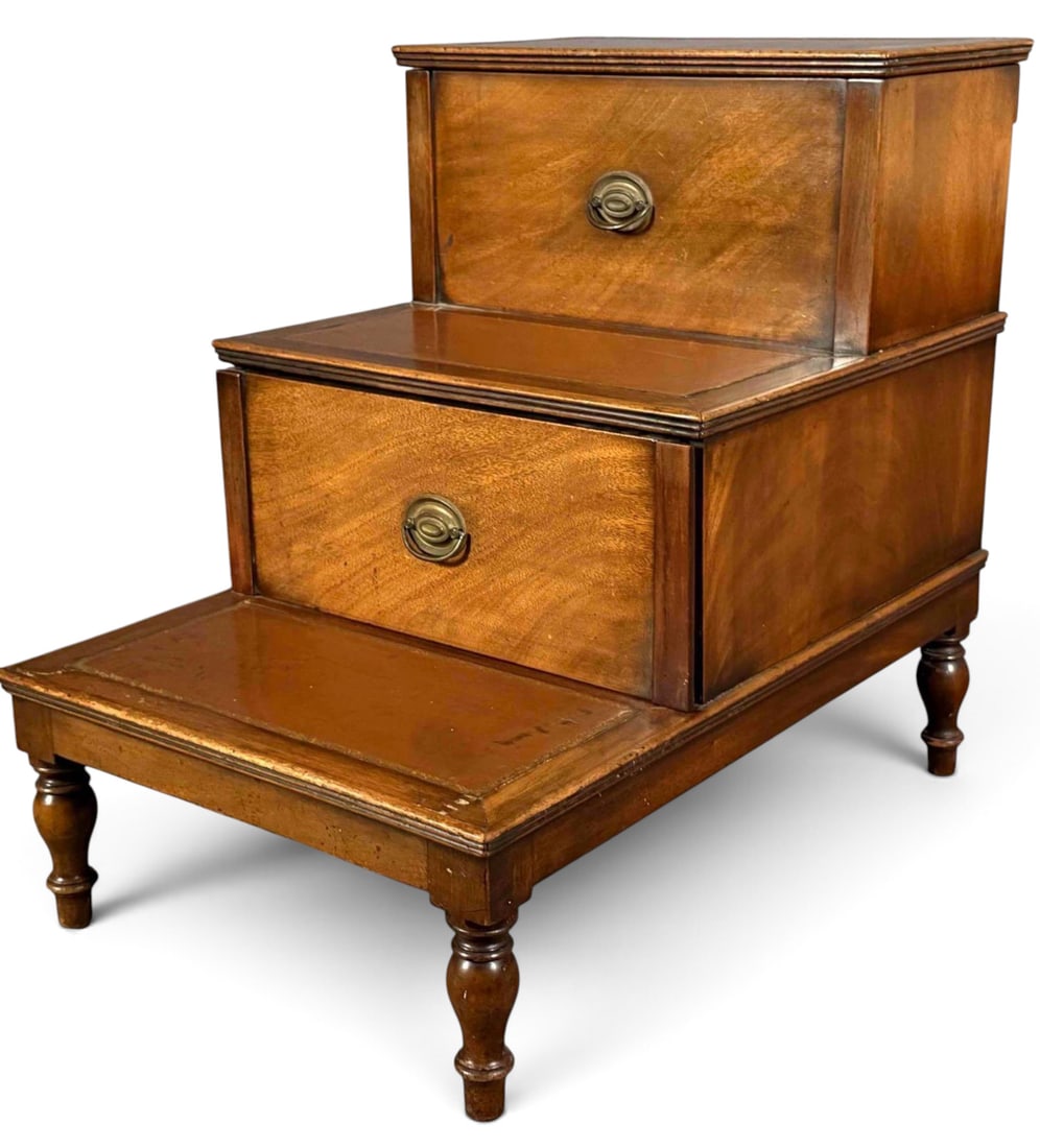 Regency-Style Mahogany Library Steps With Drawers (1 of 14)