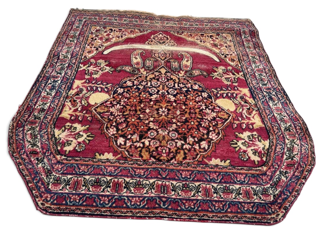 Persian Kerman Saddle Cover: Persian Kerman Saddle Cover. Approximately 3.4L x 3.2W ft.