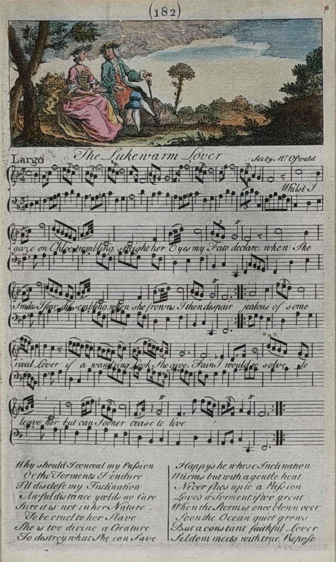 James Oswald Engraved Song Sheet, The Lukewarm Lover, 18th C. (1 of 8)