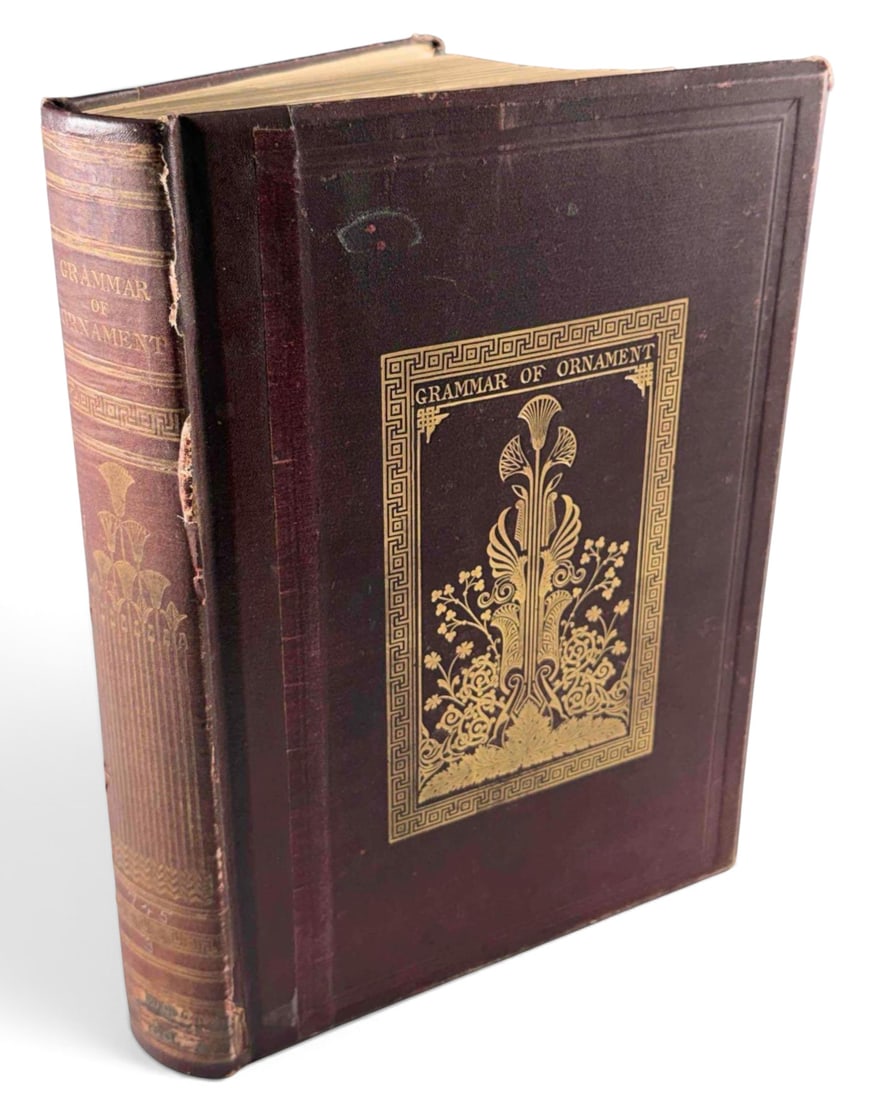 Owen Jones, The Grammar of Ornament, 1868: Owen Jones, The Grammar of Ornament, illustrated by examples from various styles of ornament, one hundred and twelve plates. London: Bernard Quaritch, 15 Piccadilly, 1868. Bound in burgundy cloth with