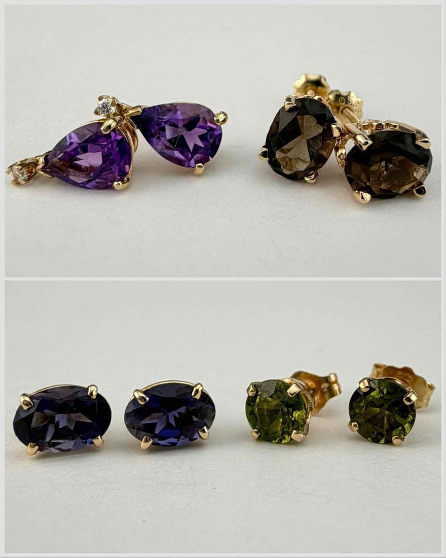 14K Gem Set Earrings - 2