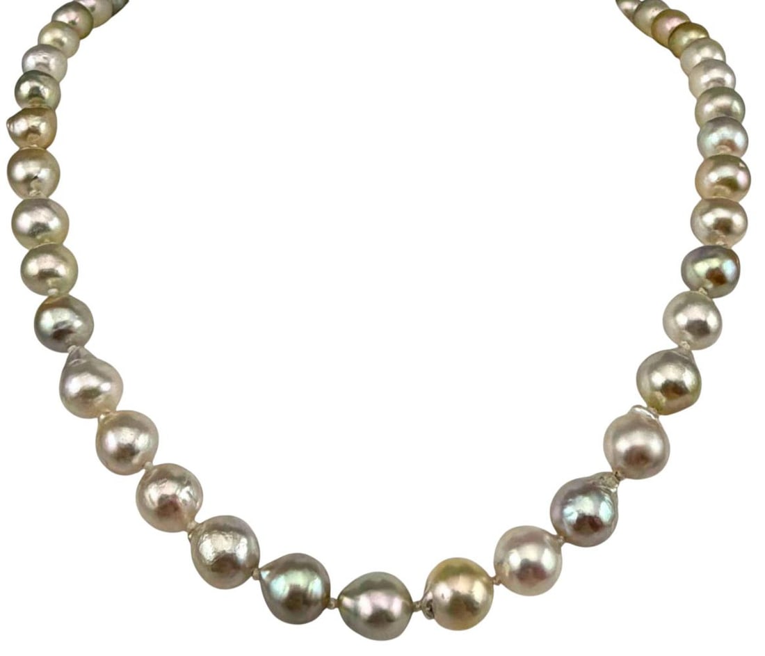 Pearl Necklace with 14k Ball Clasp: Pearl Necklace with 14k Ball Clasp. Marked "14K." Length Approximately 17.25in. Pearls approximately 8.2mm. ALL CREDIT CARDS WILL BE MANUALLY VERIFIED PRIOR TO SHIPMENT.