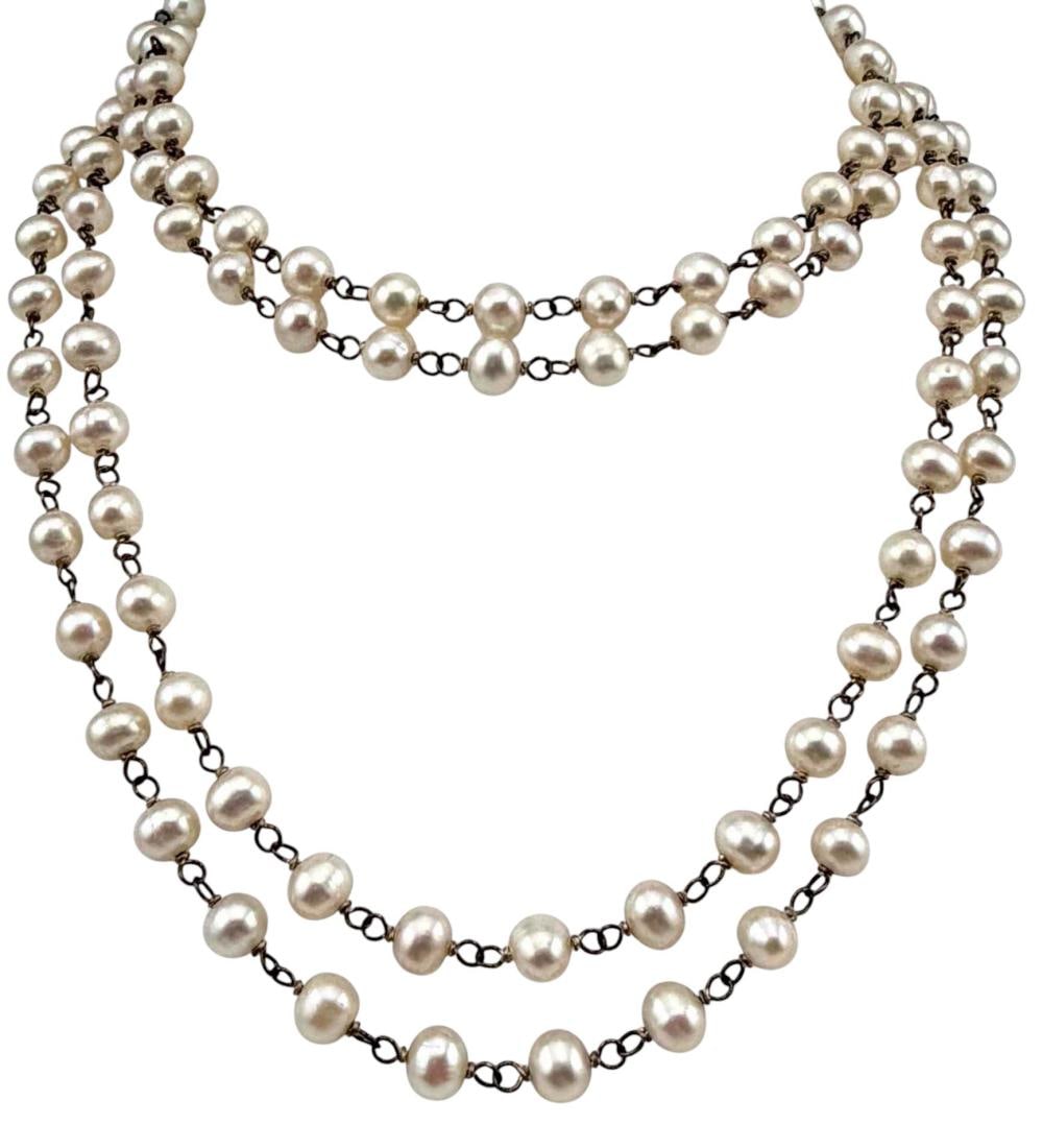 Hand Knotted Pearl Necklace with 14k & Opal Clasp (1 of 6)