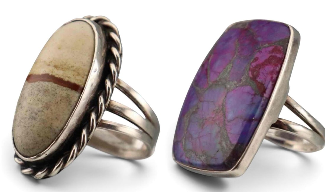 Two Sterling Silver Rings of Mojave Turquoise & Handmade River, Jasper Agate (1 of 7)