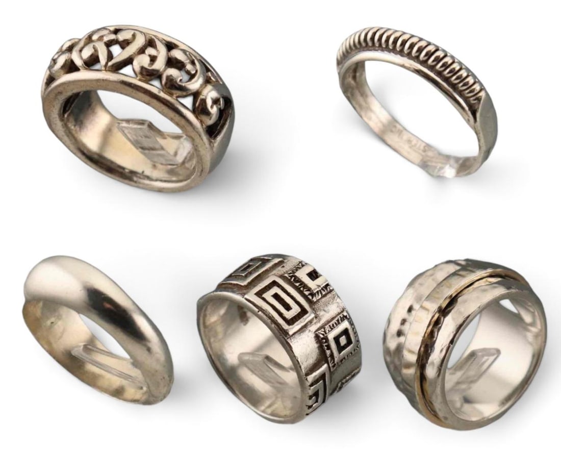 Five Sterling Silver Modernist Rings including spinner ring (1 of 9)