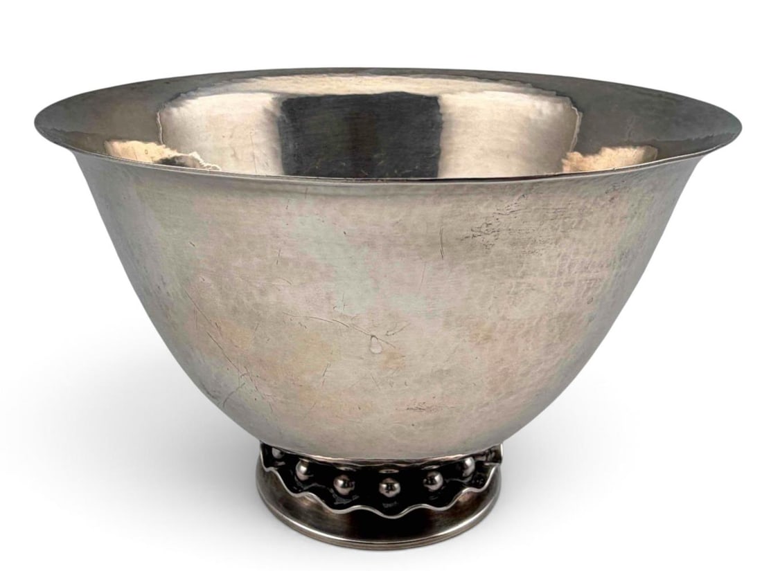 Cohr Danish Sterling Silver Beaded Bowl: Cohr Danish Sterling Silver Bowl With Beaded Detail, 332.8g. Marked "Cohr Sterling Denmark." Approximately 4.0H x 6.12W in. ALL CREDIT CARDS WILL BE MANUALLY VERIFIED PRIOR TO SHIPMENT.