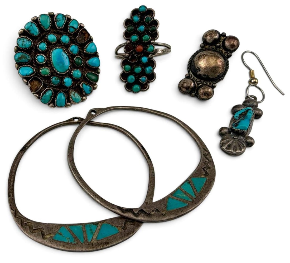 Native American Sterling Silver & Turquoise Jewelry Lot for Repair/Parts: Native American Sterling Silver & Turquoise Jewelry Lot for Repair/Parts, 31.6g