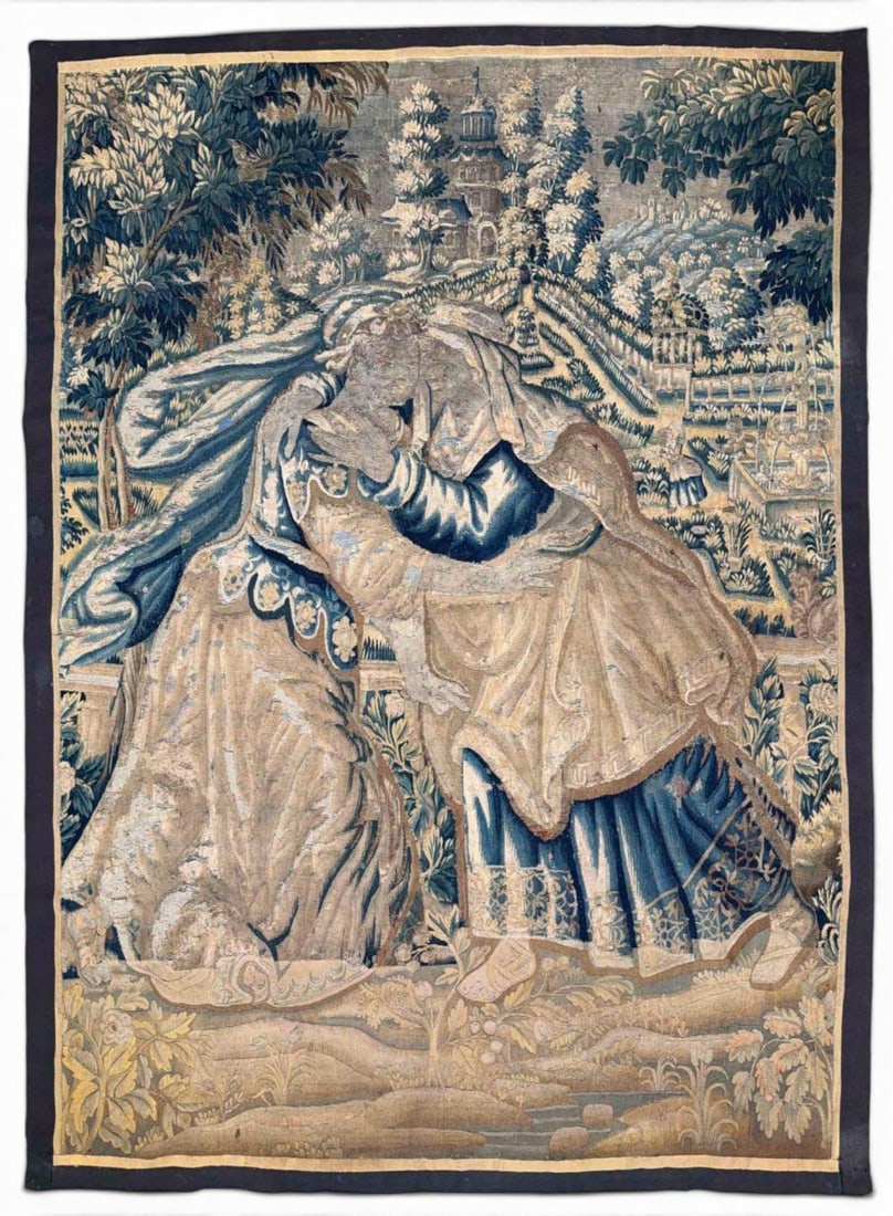 Continental Figural Tapestry, French or Flemish, 17th-18th C.: Continental Figural Tapestry Fragment, French or Flemish, 17th-18th C. Approximately 93.75L x 68.25W in.