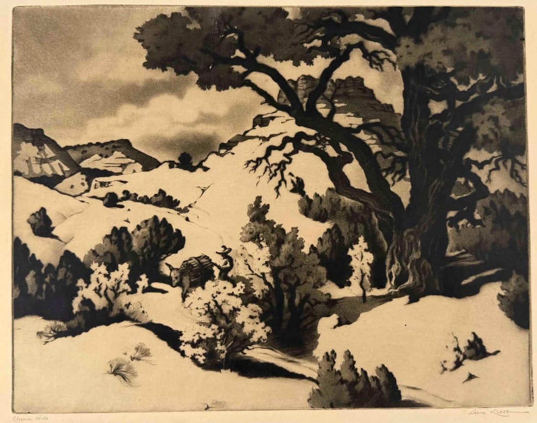 Gene Kloss (1903 - 1996), Charma Hills: Gene Kloss (1903 - 1996), Charma Hills, pencil signed lower right. aquatint, drypoint. Approximately 17.0W x 14.0H in.