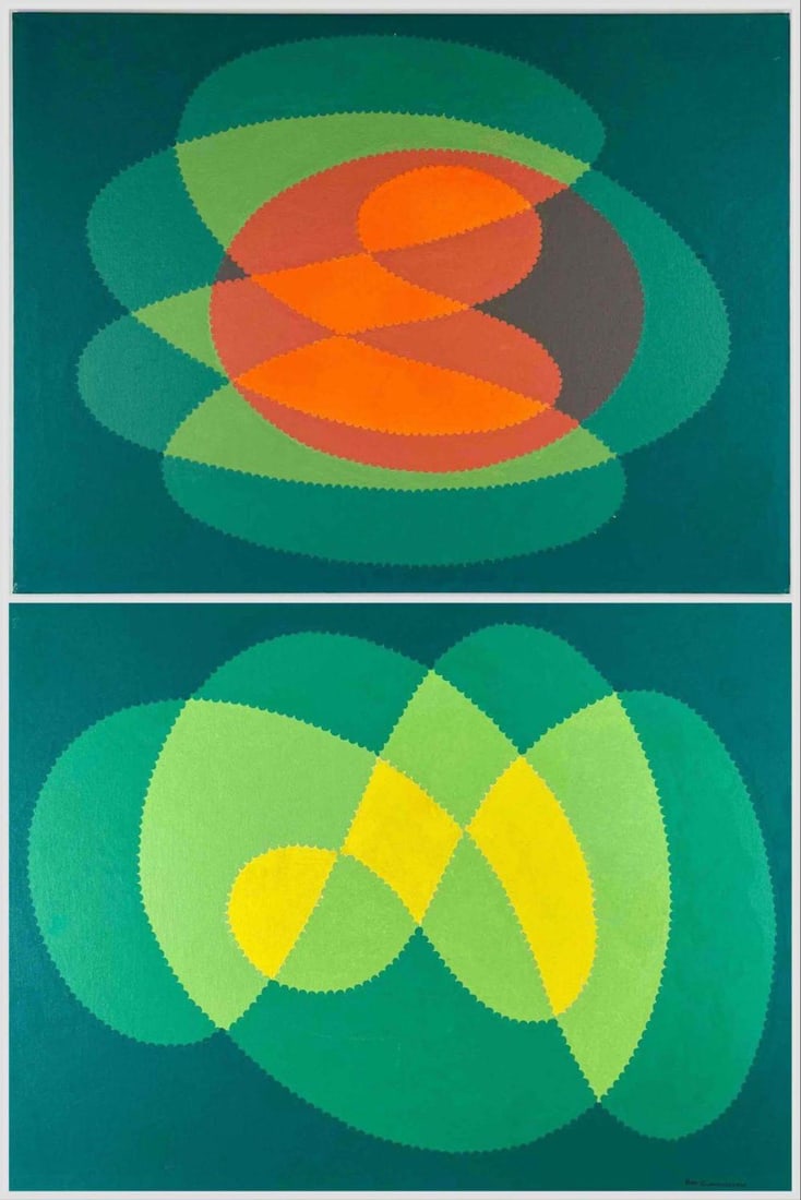 Ben Cunningham (American, 1904-1975), Pair Of Mid Century Abstract Paintings, Oil On Canvas Board (1 of 18)
