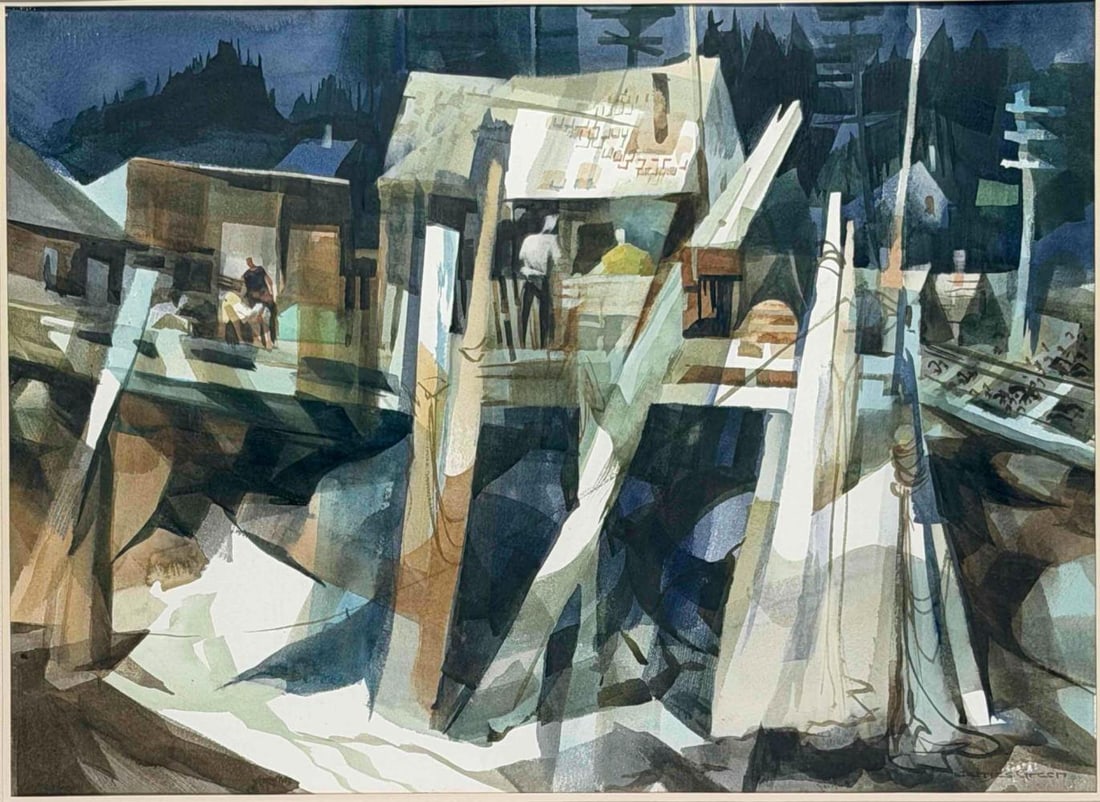 James Leehan Green (American, 1911-2005), Dock Workers, Watercolor On Paper: James Leehan Green (American, 1911-2005), Dock Workers, Watercolor On Paper. Frame approximately 31.25H x 41.25W x 1.25D in. Sight approximately 21.75H x 29.75W in.