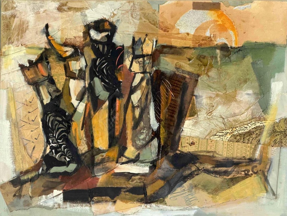 Mid-Century Mixed Media Collage On Canvas, Three Kings (1 of 15)
