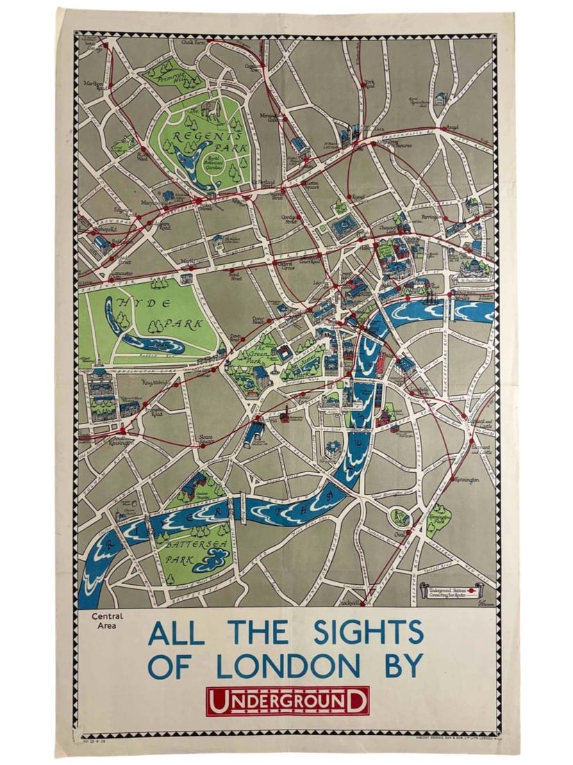 E. G. Perman (British, 20th Century) - 1928 "All the Sights of London by Underground" Poster (1 of 5)