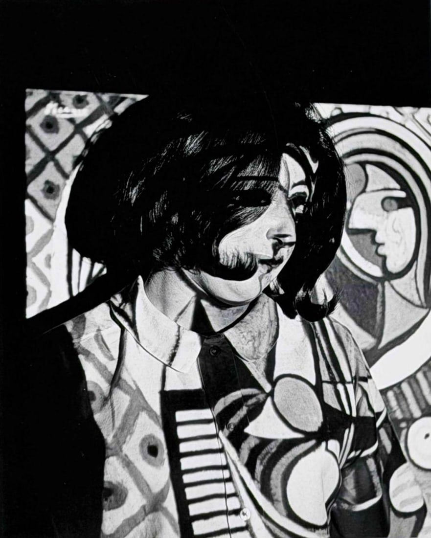 Ira Newman (20th C.), Woman With Picasso-Style Projection, 1964, Signed Black And White Photograph: Ira Newman (20th C.), Woman With Picasso-Style Projection, 1964, Signed Black And White Photograph. Pencil signed and dated on mount. Newman is represented in the Madison Museum of Contemporary Art co
