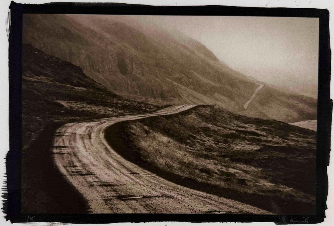Kerik Kouklis (American, Contemporary) Lonely Road, Iceland, Gum Bichromate Over Palladium Print: Kerik Kouklis (American, Contemporary) Lonely Road, Iceland, 2019, Gum Bichromate Over Palladium Print. Signed and editioned '1/15' in margin. Titled, signed, dated, and editioned on verso. Inscribed 