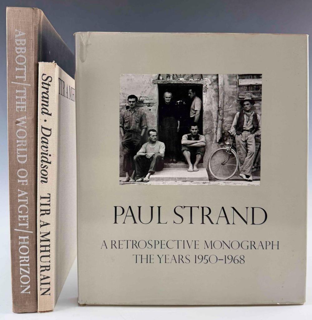 Grouping Of Photography Books: Strand & Atget: Group of three photography books, including Tir a' Mhurain by Paul Strand and Basil Davidson, 1962 first edition, MacGibbon & Kee; The World of Atget by Berenice Abbott, Horizon Press, New York, 1964;