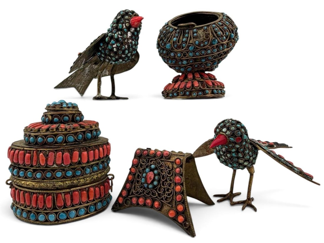 Grouping of Decorative Tibetan Ritual Items with Coral, Turquoise & Glass (1 of 18)