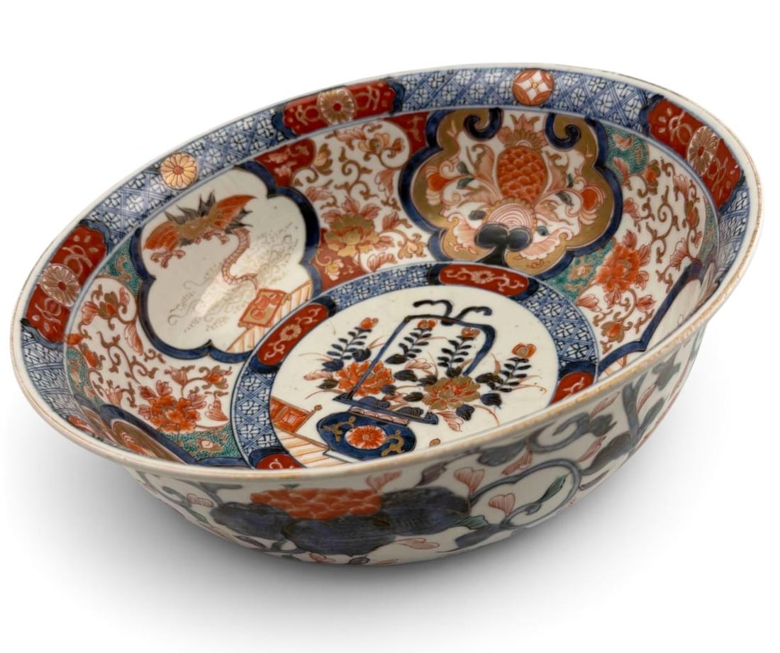 Antique Japanese Imari Porcelain Bowl: Antique Japanese Arita Porcelain Bowl, Imari Palette. Approximately 5.12H x 12.37W in.