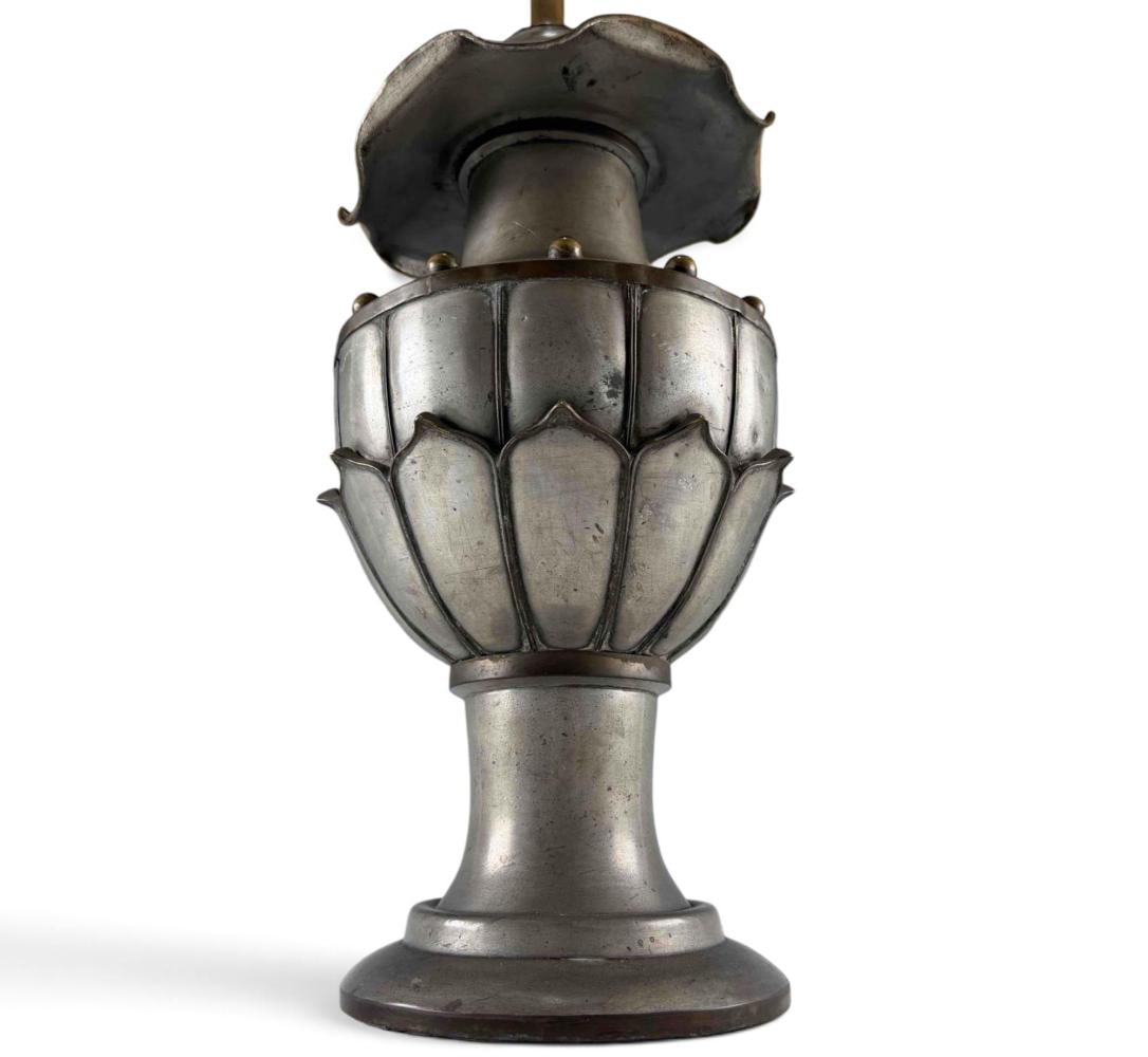 Chinese Pewter Lotus Form Table Lamp (1 of 12)
