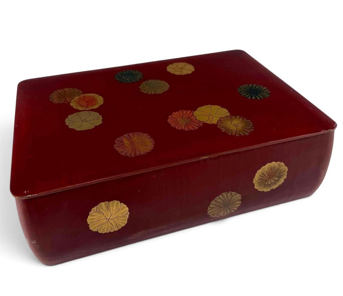 Japanese Red Lacquer Box With Floral Motif, Likely Meiji Period (1 of 20)