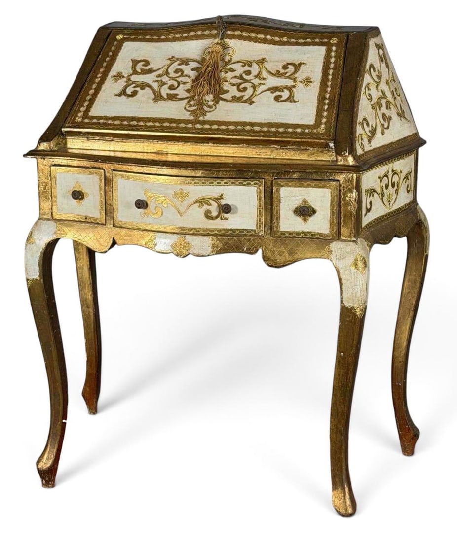Italian Venetian Rococo-Style Painted and Gilt Secretaire (1 of 12)