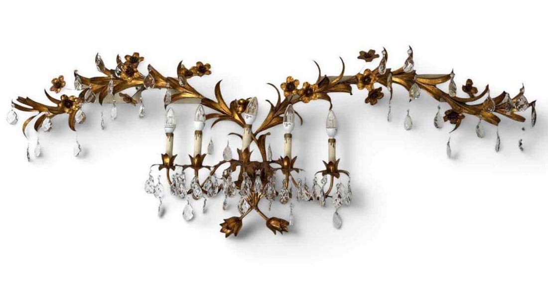Vintage Hollywood Regency Italian Gilt Lighted Wall Sconce: Vintage Hollywood Regency Italian Gilt Lighted Wall Sconce. Approximately 64.0L x 24.0H in.