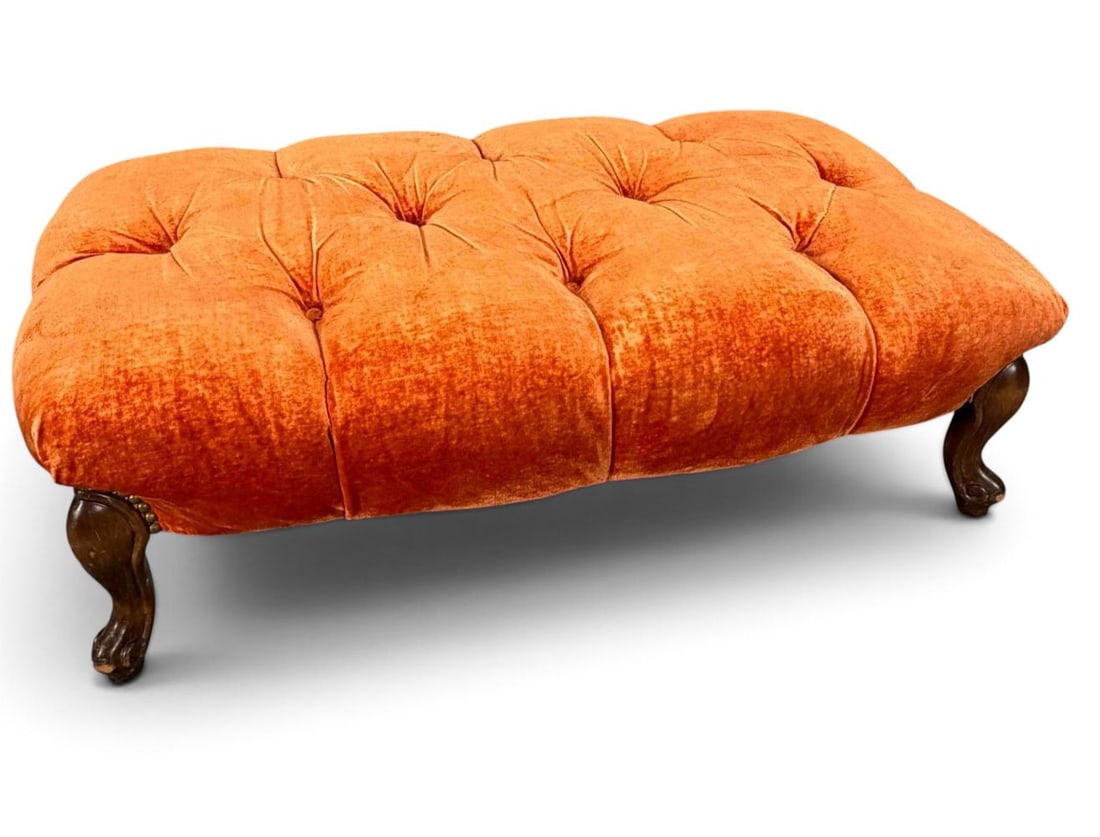 Louis XV Style Button Tufted Velvet Ottoman: Louis XV Style Button Tufted Velvet Ottoman. Approximately 12.5H x 39.0W x 24.0D in.