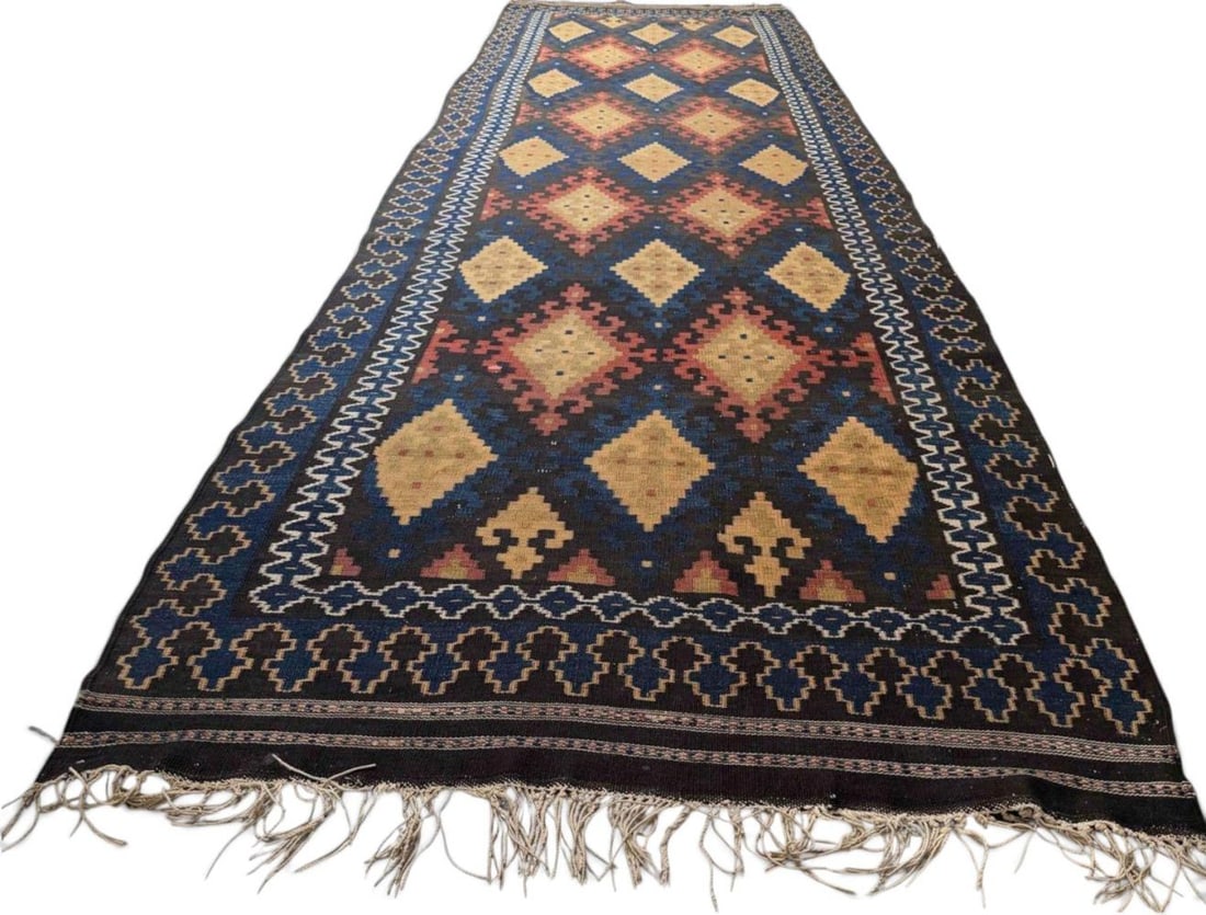 Vintage Kilim Runner Rug: Vintage Kilim Runner Rug. Approximately 13.0L x 3.7W ft.