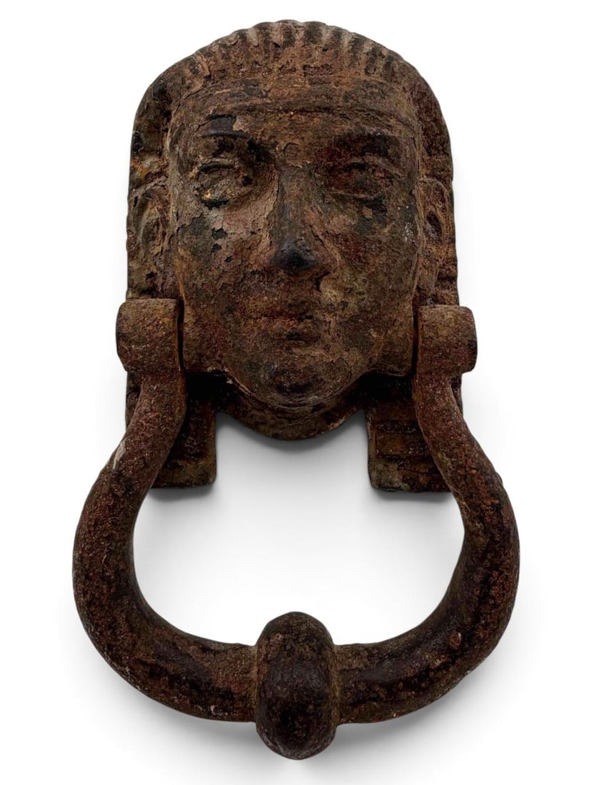 Antique Art Deco Egyptian Revival Iron Door Knocker, ca 1920's: Antique Egyptian Revival Cast Iron Door Knocker, ca 1920's. Approximately 6.0L x 3.75W in.