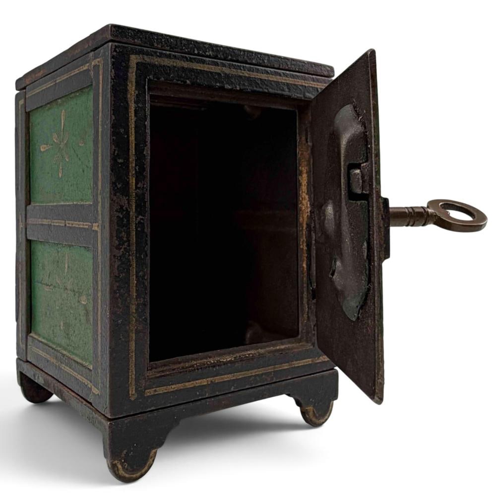Antique Painted Cast Iron Safe Coin Bank With Key (1 of 13)