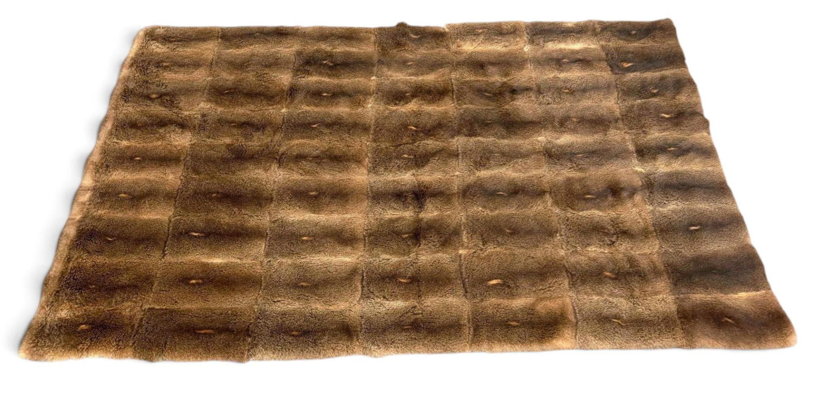 Fur Throw Blanket: Velvet Lined Fur Throw Blanket. Approximately 76.5L x 45.5W in. Please not some areas of loss and separation at seams, as photographed.