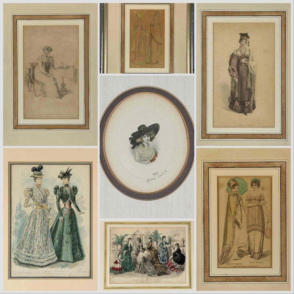 Group of Seven 19th Cetury Fashion Prints: Group of Seven Antique Fashion Prints, Late 19th Century. Group of seven framed antique fashion prints depicting women's fashions from the late 19th century. The group includes fashion plates from per