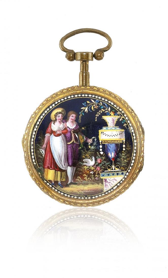 Two key-winding enameled pocket watches, signed (1 of 2)
