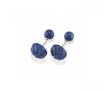 pair of lapis lazuli cufflinks: PAIR OF LAPIS LAZULI CUFFLINKS in white gold with a plain sphere and a fluted half-button in lapis lazuli. Lot wit additional VAT - different buyer's premium for details see conditions of sale paragr