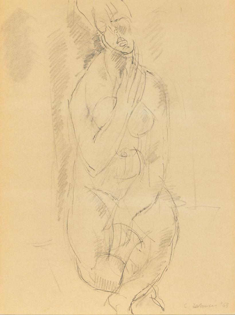 Gino De Dominicis: Nudo di donna Pencil and charcoal on paper. Signed and dated recto. The lot is composed in addition of a lithograph signed, dated and numbered by the same author. 22.05 x 16.54 in. - TAGS: Dipint