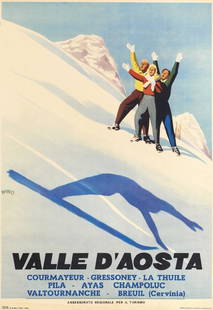 MARIO PUPPO 1913-1989 Valle d'Aosta: Offset, 1955 circa. S.A.I.G.A., Genova. Condition: A-. 39.37 x 27.56 in.