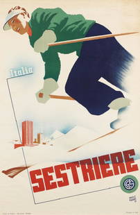 MARIO PUPPO 1913-1989 Sestriere: Color lithograph, 1935. Pizzi & Pizio, Milano. Condition: B. 39.37 x 27.56 in.