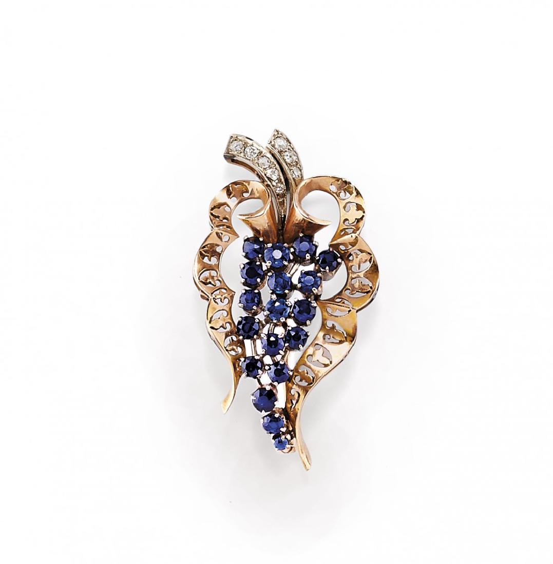 blue sapphire and diamond brooch (1 of 1)